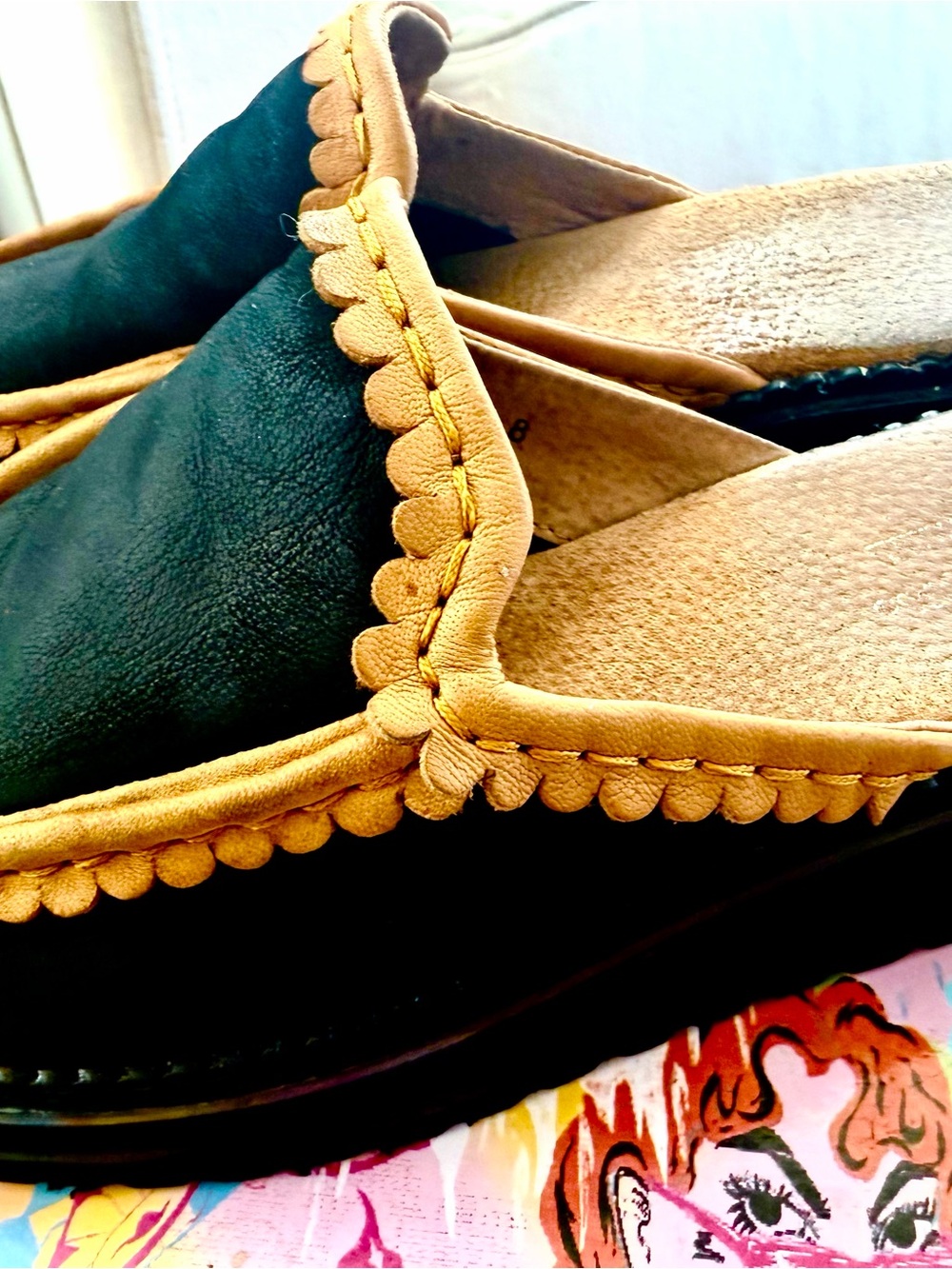 Seychelles Black Suede & Leather Platform Slip Ons Size 8